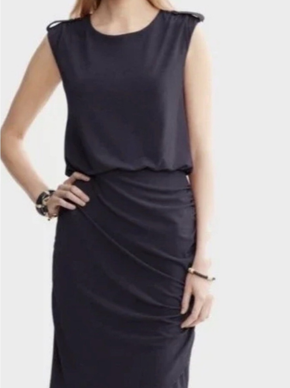 Banana Republic Navy Crewneck Dress with Gold Shoulder Buttons. Sz M.